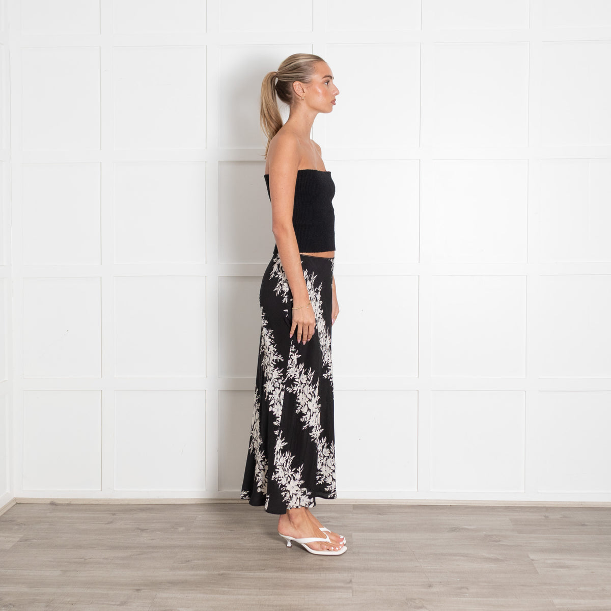 Rixo Black And White Floral Slip Skirt