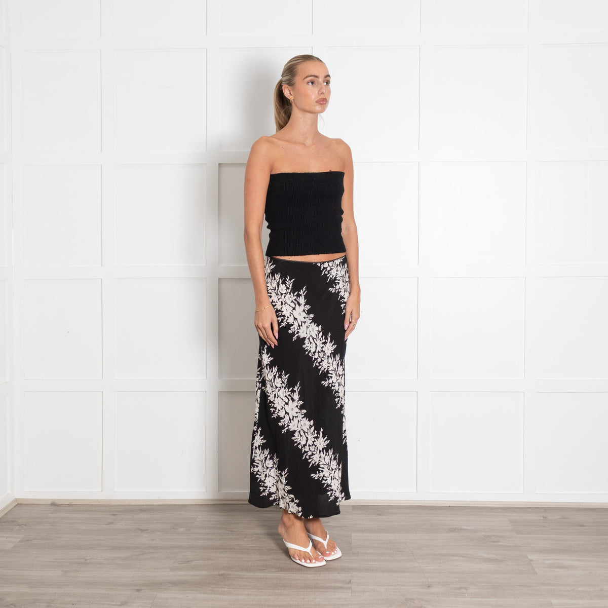 Rixo Black And White Floral Slip Skirt