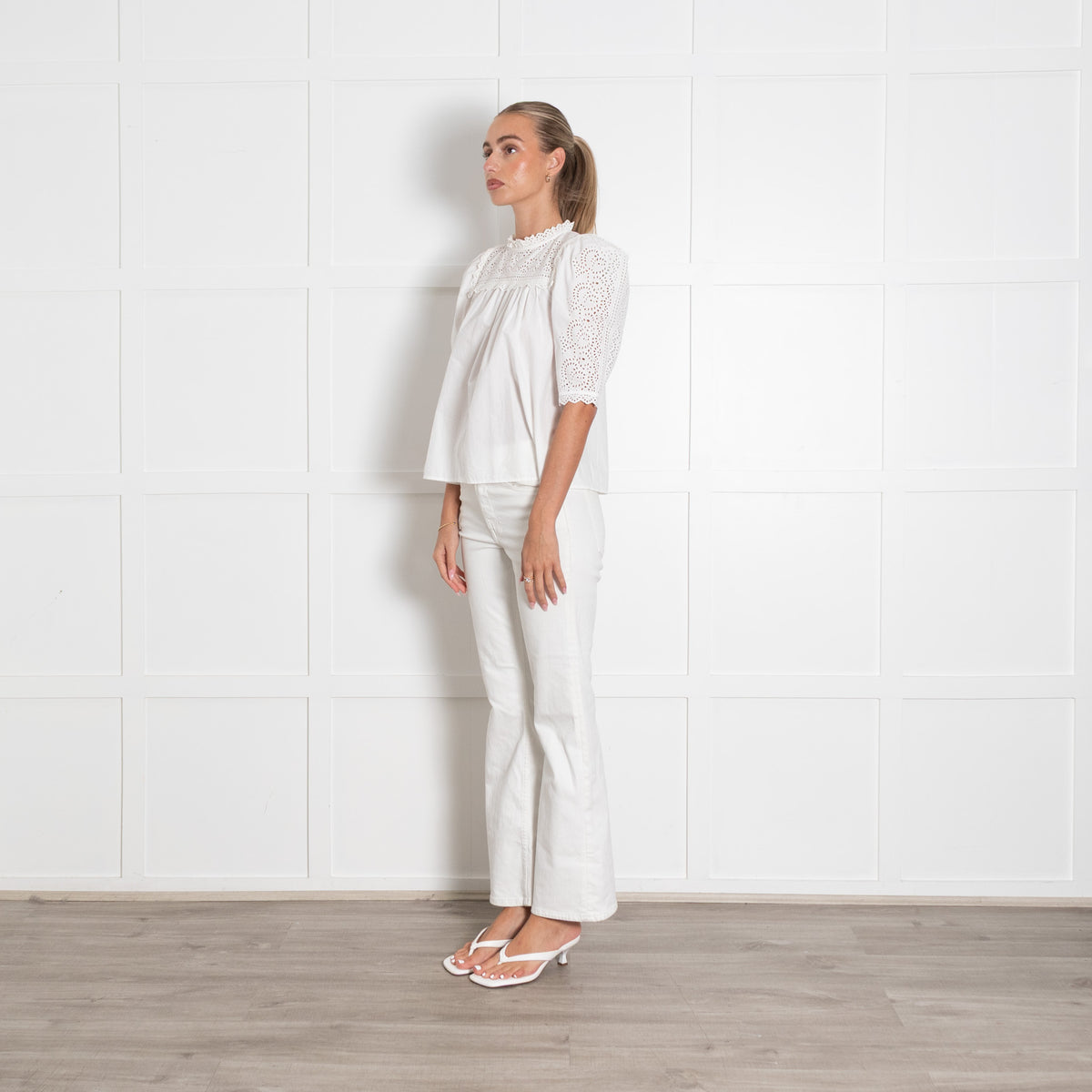 Ulla Johnson White Cotton Eyelet Blouse With Puff Sleeves And Broderie Anglais