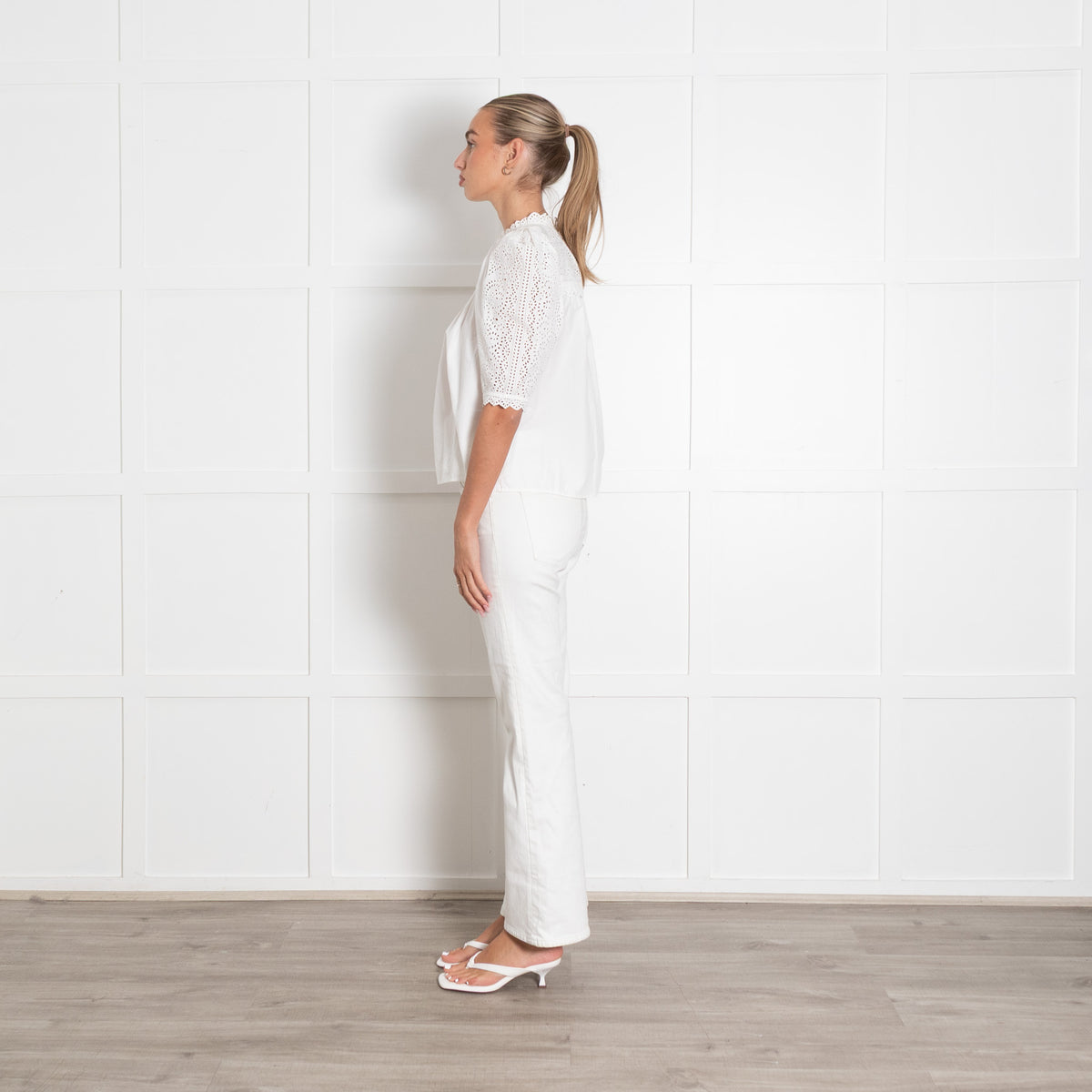 Ulla Johnson White Cotton Eyelet Blouse With Puff Sleeves And Broderie Anglais