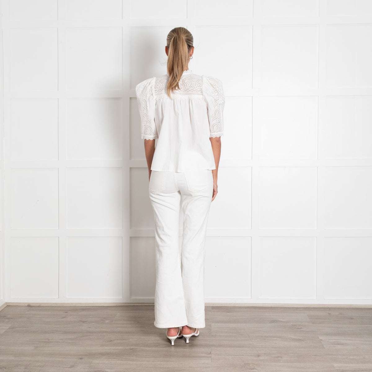 Ulla Johnson White Cotton Eyelet Blouse With Puff Sleeves And Broderie Anglais