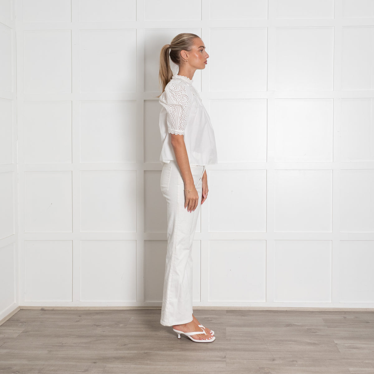 Ulla Johnson White Cotton Eyelet Blouse With Puff Sleeves And Broderie Anglais
