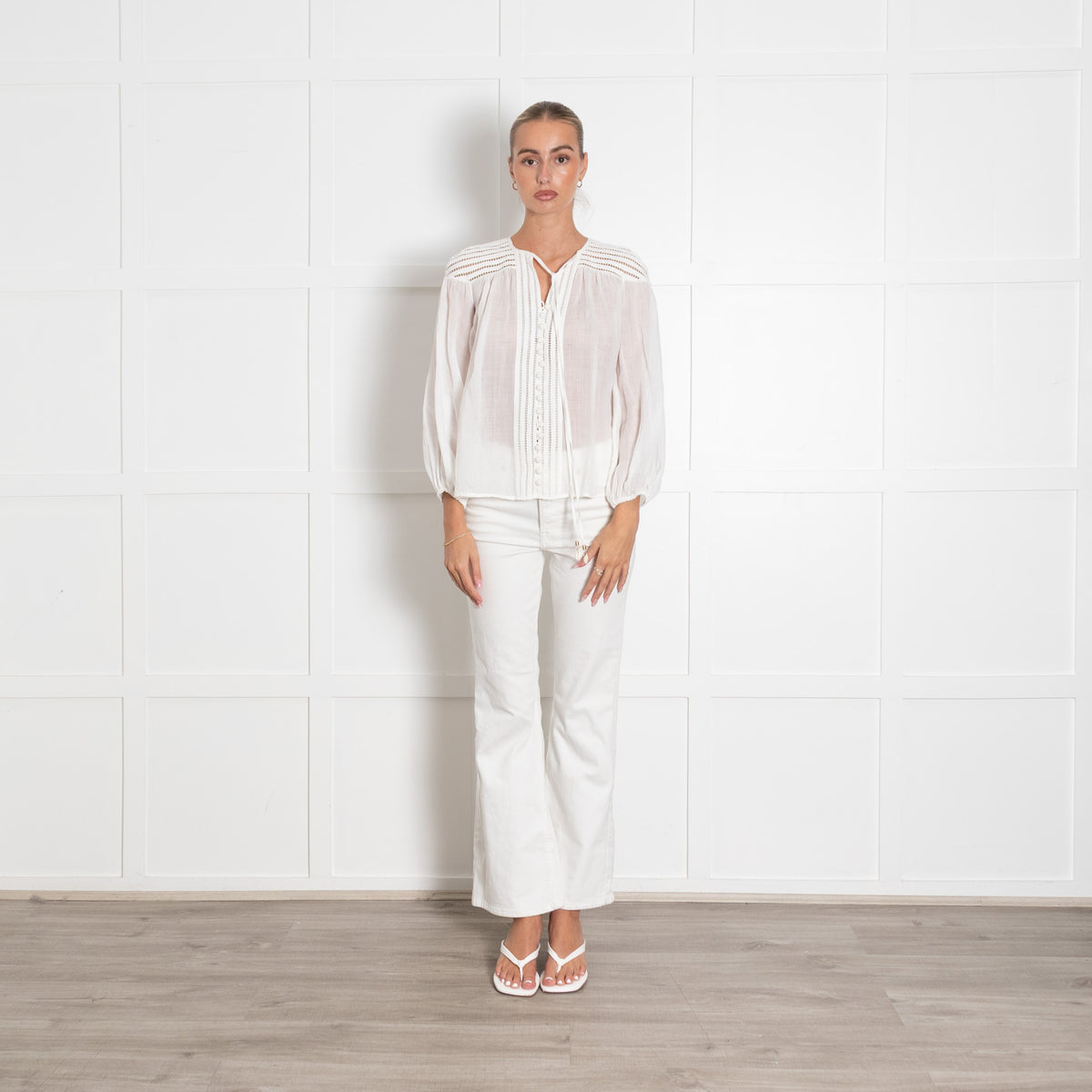 Zimmermann White Jude Crochet Trimmed Ramie Blouse