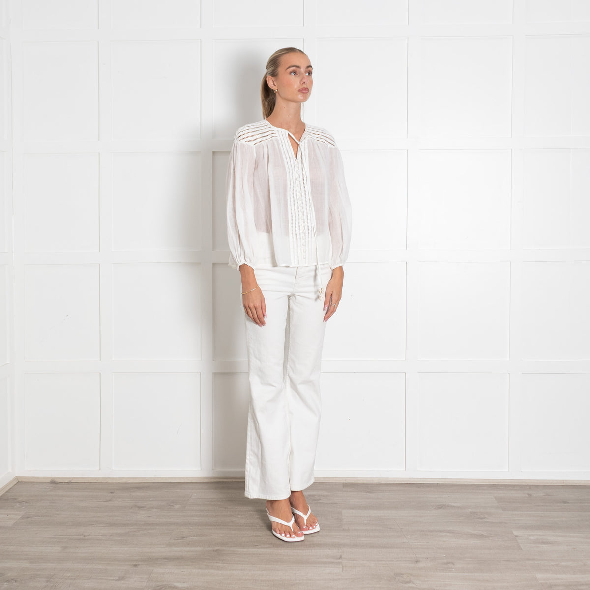 Zimmermann White Jude Crochet Trimmed Ramie Blouse