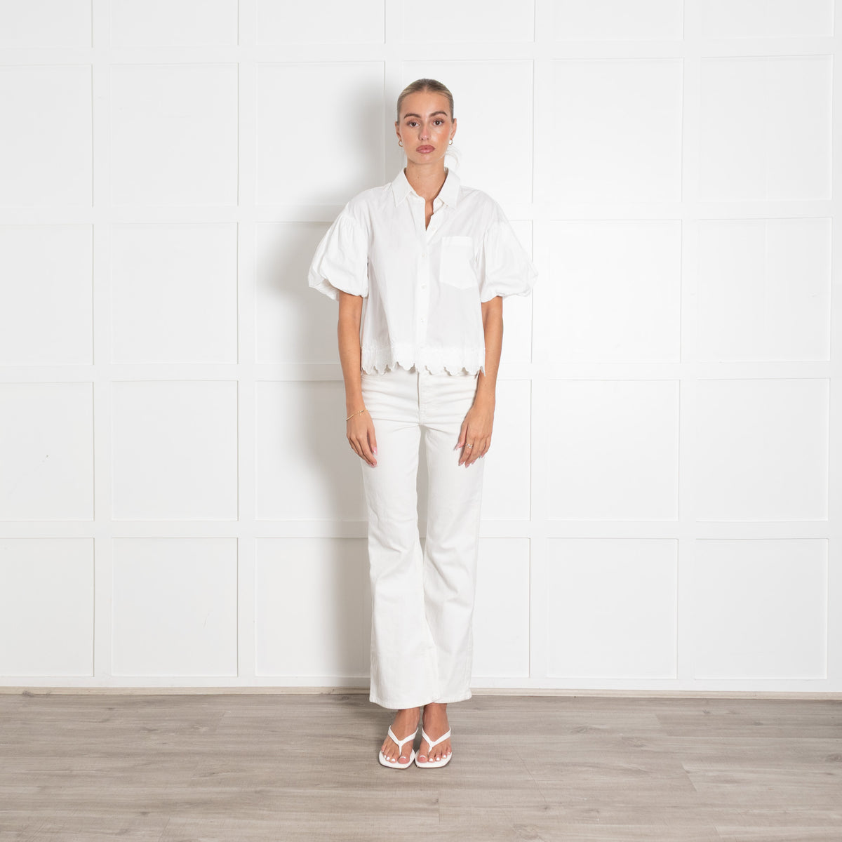 Simone Rocha White Puff Sleeve Cropped Shirt With Embroidery