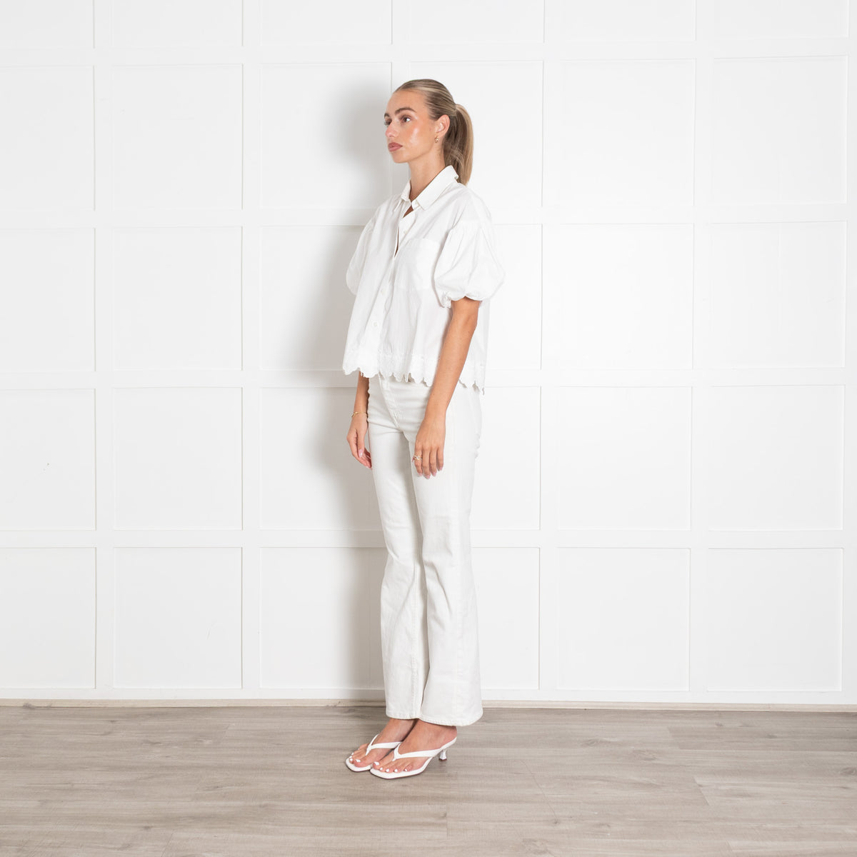 Simone Rocha White Puff Sleeve Cropped Shirt With Embroidery