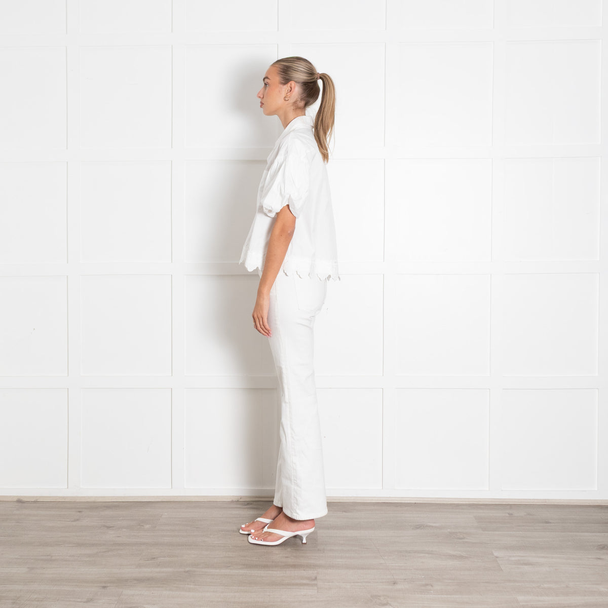 Simone Rocha White Puff Sleeve Cropped Shirt With Embroidery