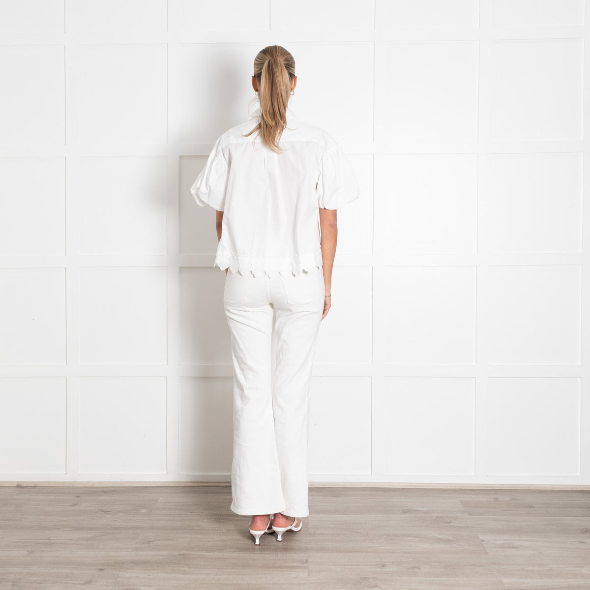 Simone Rocha White Puff Sleeve Cropped Shirt With Embroidery