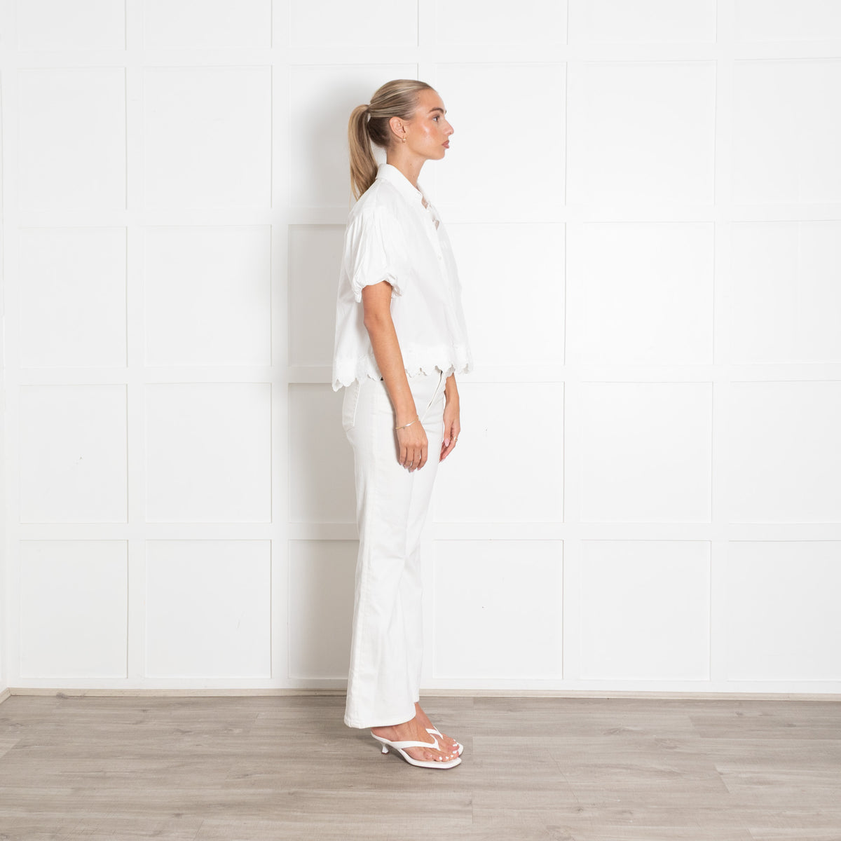 Simone Rocha White Puff Sleeve Cropped Shirt With Embroidery