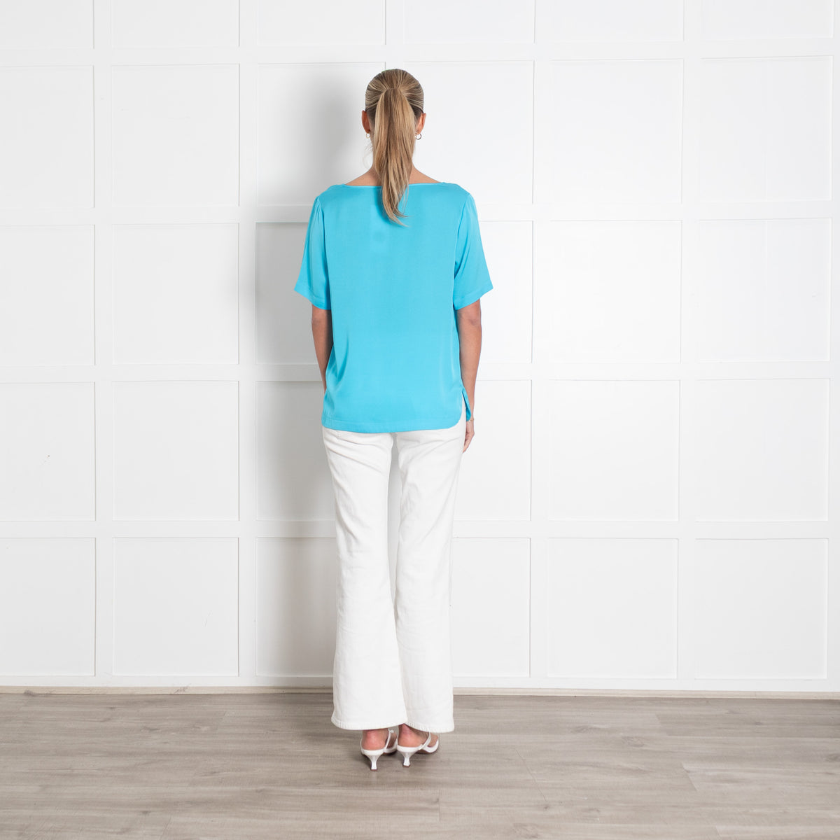 Silk95Five Turquoise Silk V Neck Top