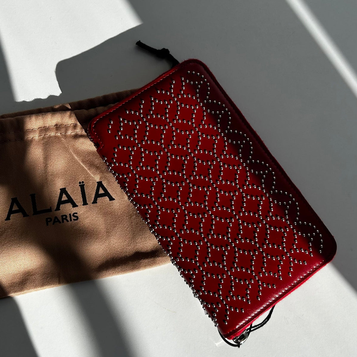 Alaia Red Studded Zip Wallet