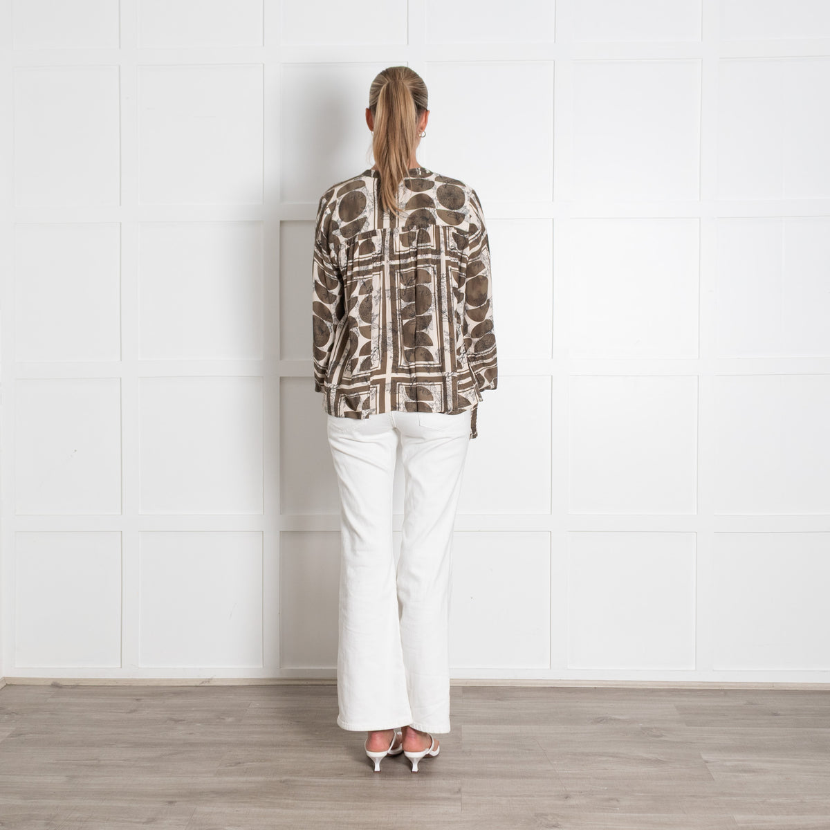 Mos Mosh Green And Cream Geometric And Leaf Print Tunic Blouse