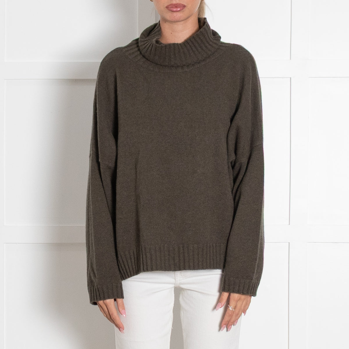 Osprey Khaki Cashmere Lambs Wool Blend Turtleneck Jumper