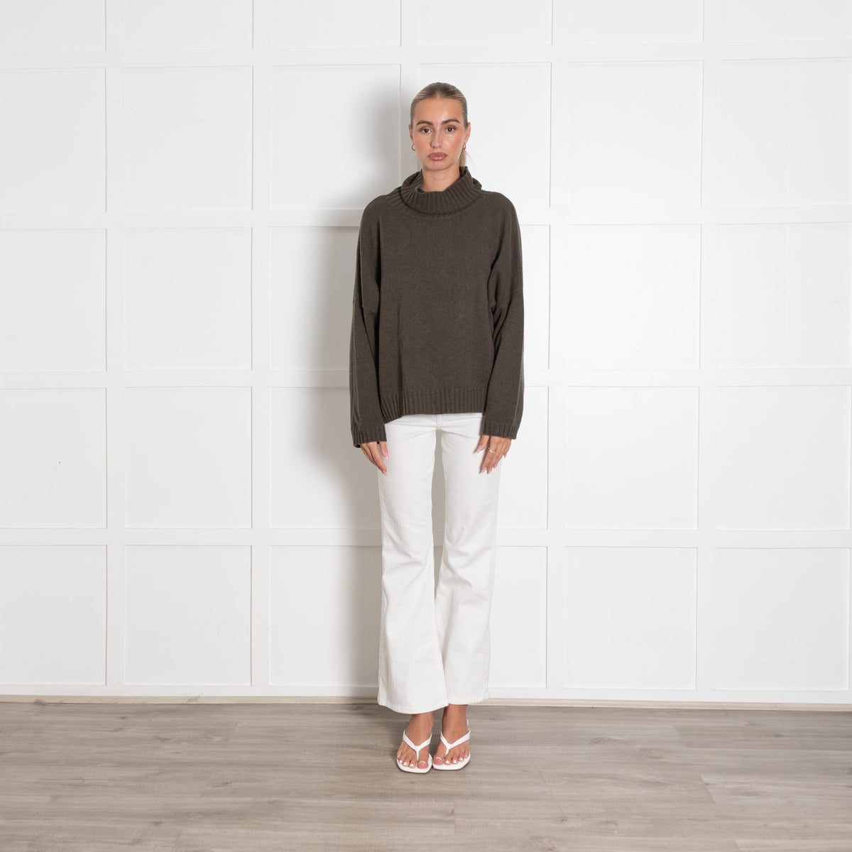 Osprey Khaki Cashmere Lambs Wool Blend Turtleneck Jumper