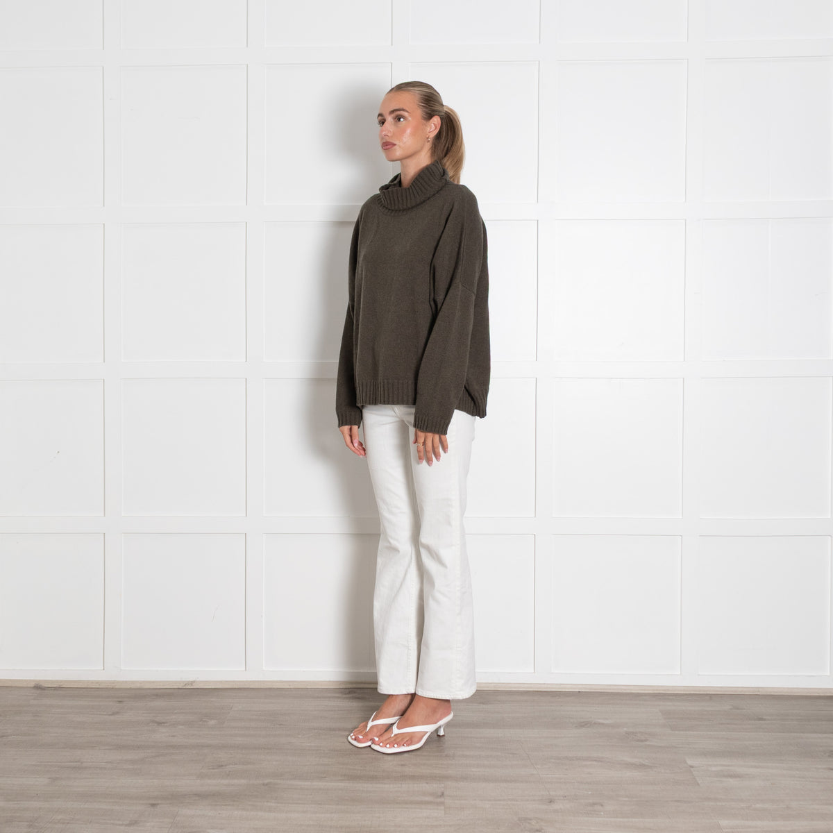 Osprey Khaki Cashmere Lambs Wool Blend Turtleneck Jumper