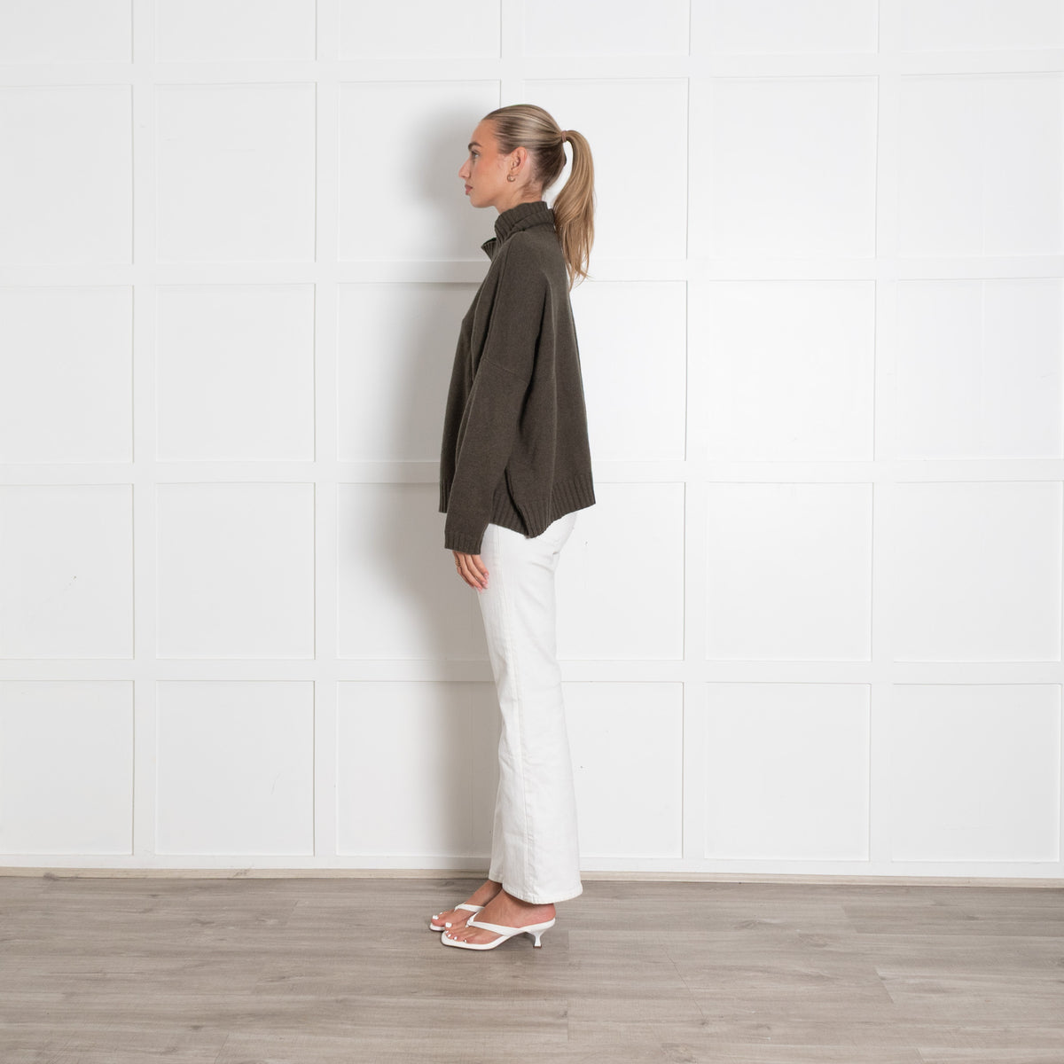Osprey Khaki Cashmere Lambs Wool Blend Turtleneck Jumper