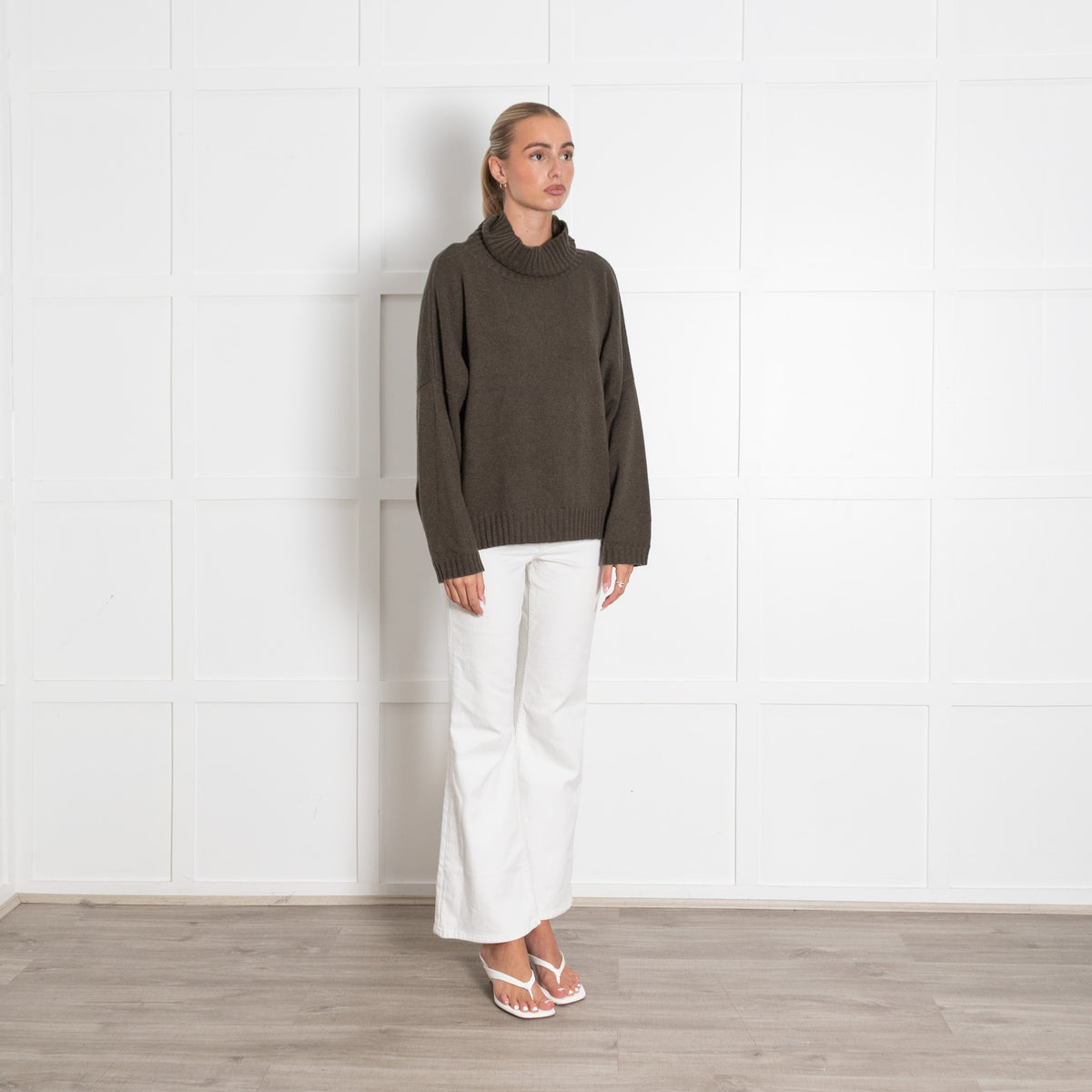 Osprey Khaki Cashmere Lambs Wool Blend Turtleneck Jumper