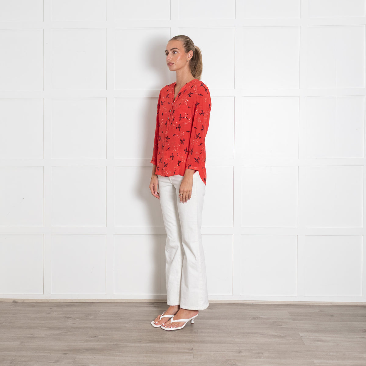 Mercy Delta Red Plane Print Collarless Blouse