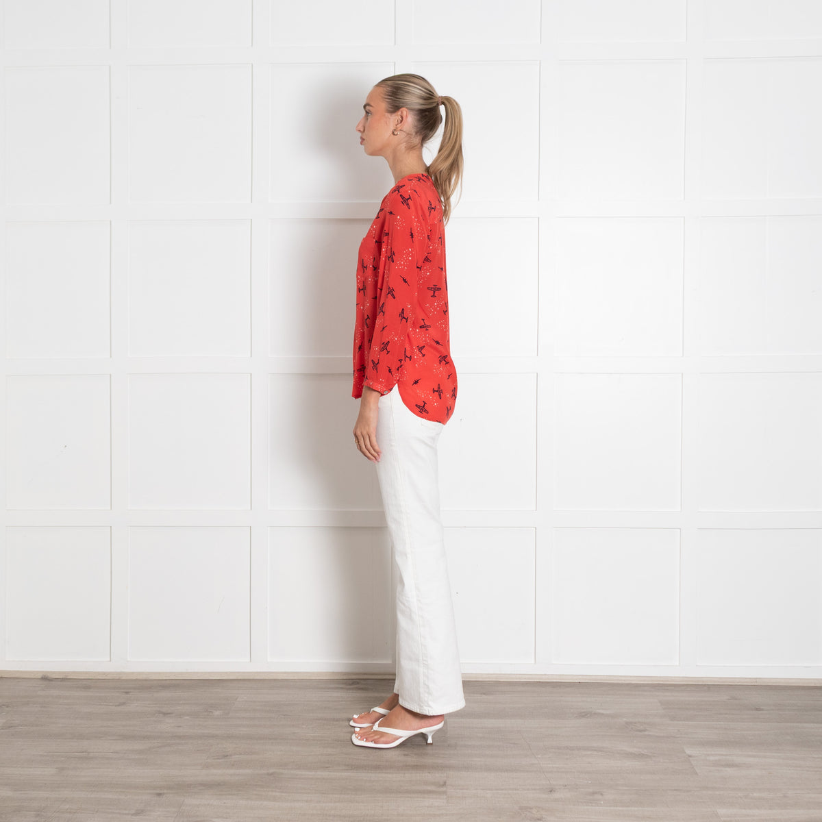 Mercy Delta Red Plane Print Collarless Blouse