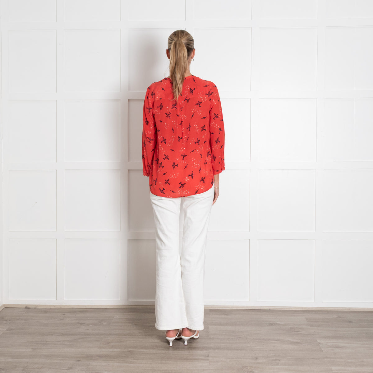 Mercy Delta Red Plane Print Collarless Blouse