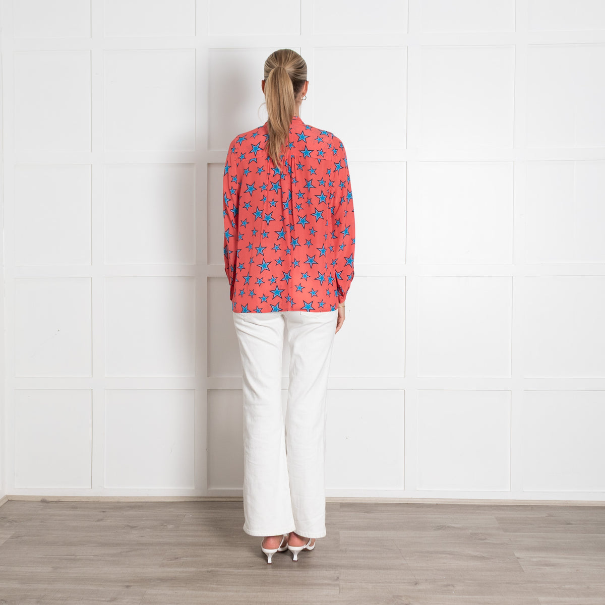 Mercy Delta Coral Blue Star Pussy Bow Blouse