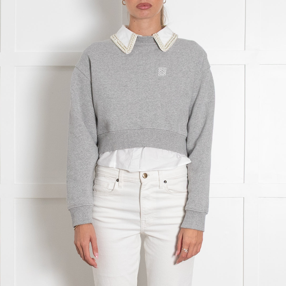 Sandro Grey Sweatshirt with Pearl Collar