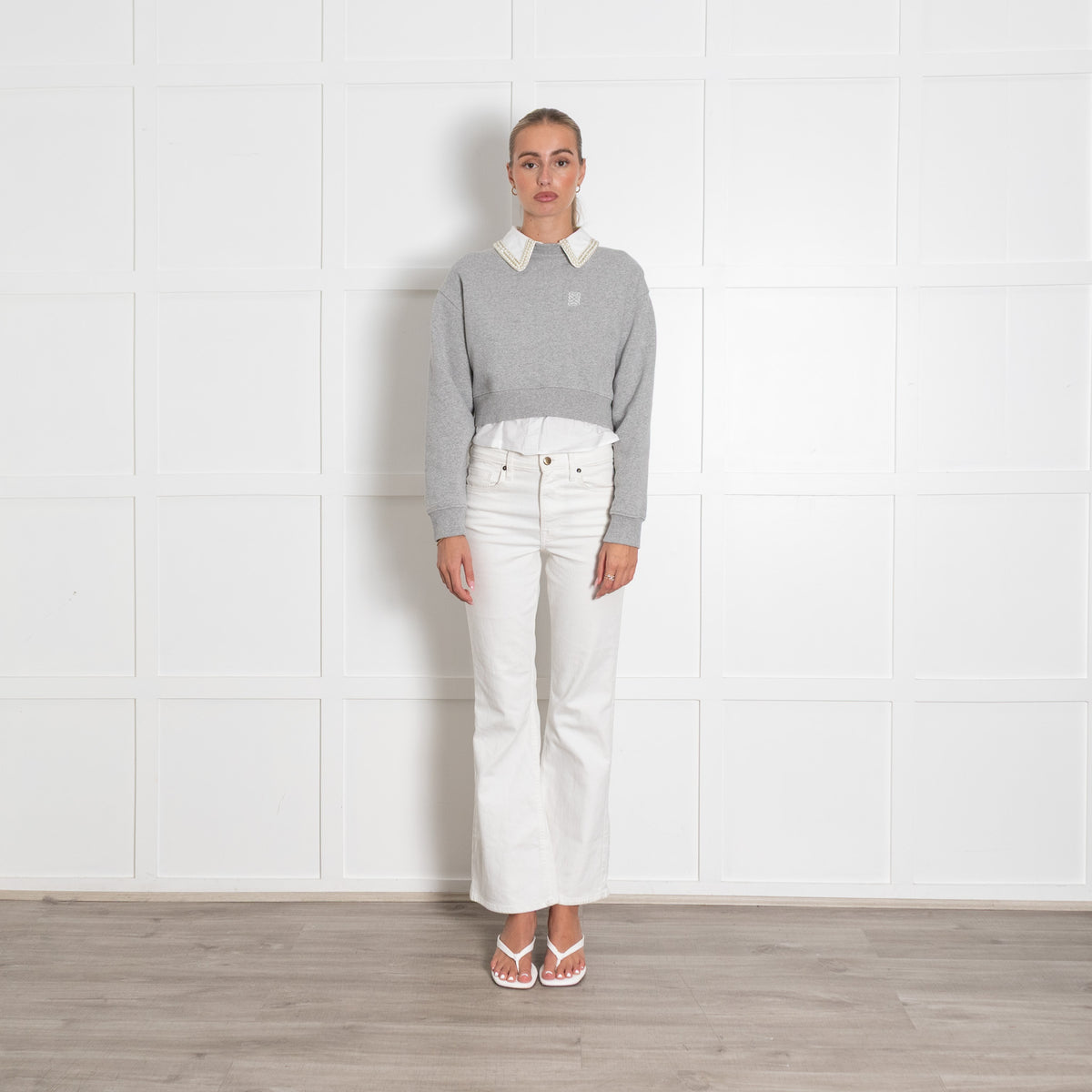 Sandro Grey Sweatshirt with Pearl Collar