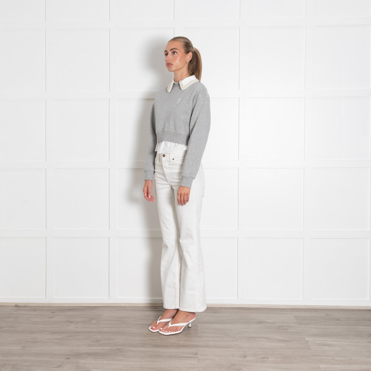 Sandro Grey Sweatshirt with Pearl Collar