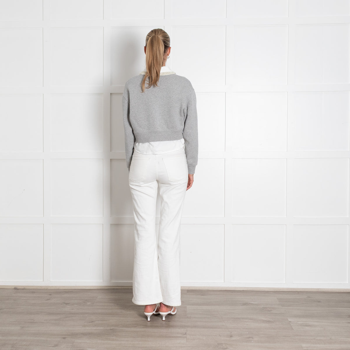 Sandro Grey Sweatshirt with Pearl Collar