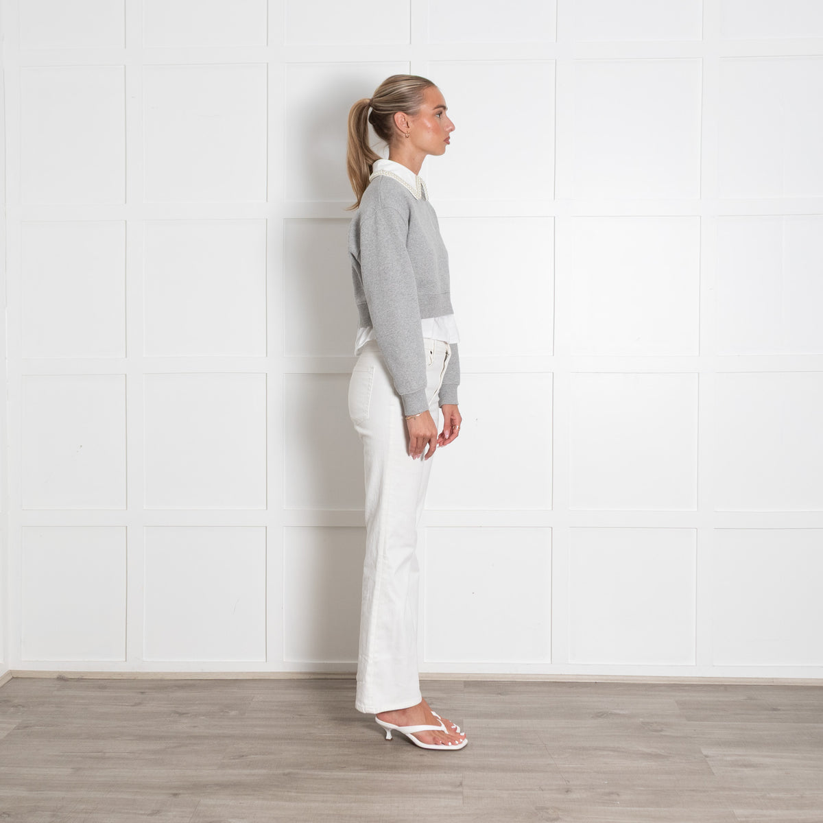 Sandro Grey Sweatshirt with Pearl Collar