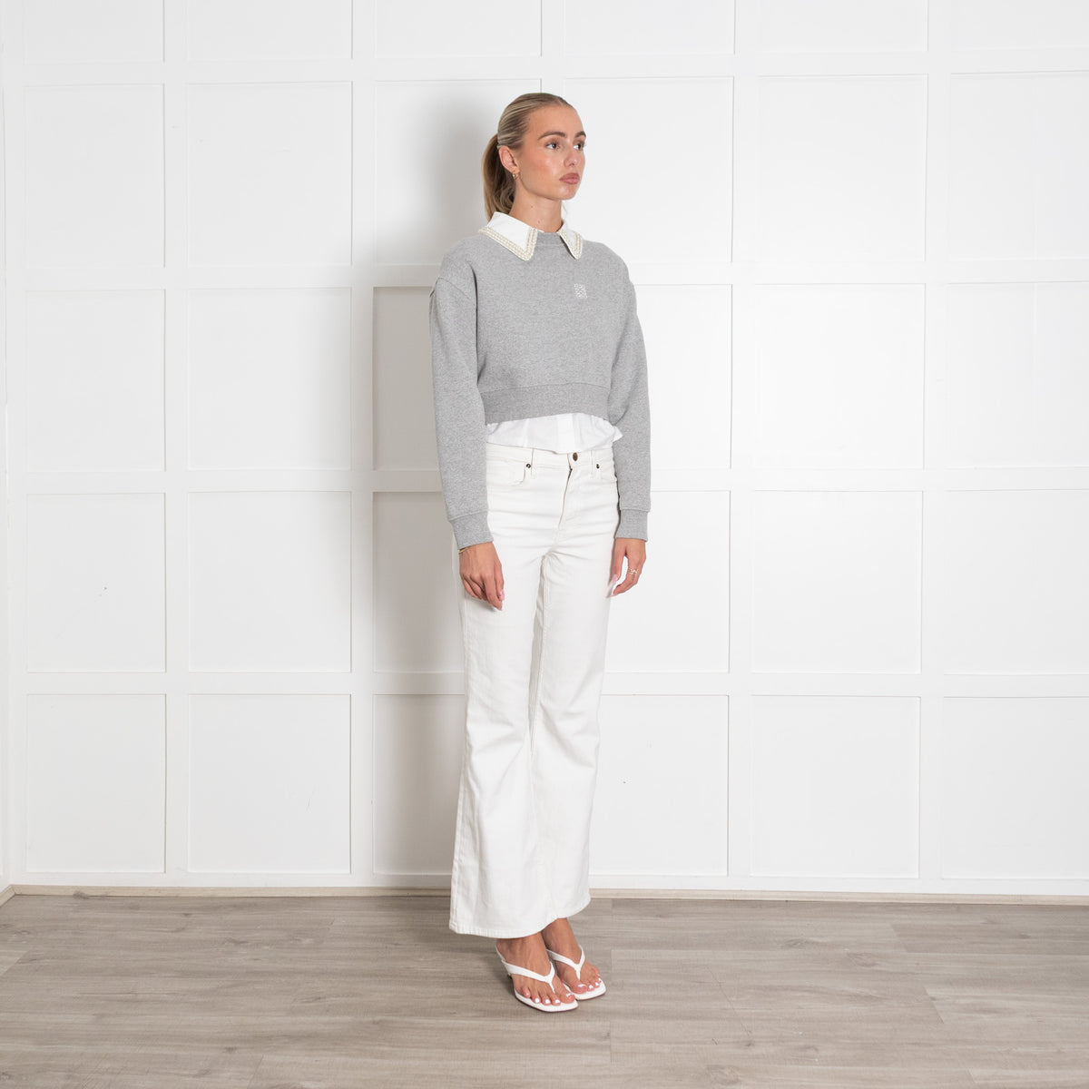 Sandro Grey Sweatshirt with Pearl Collar