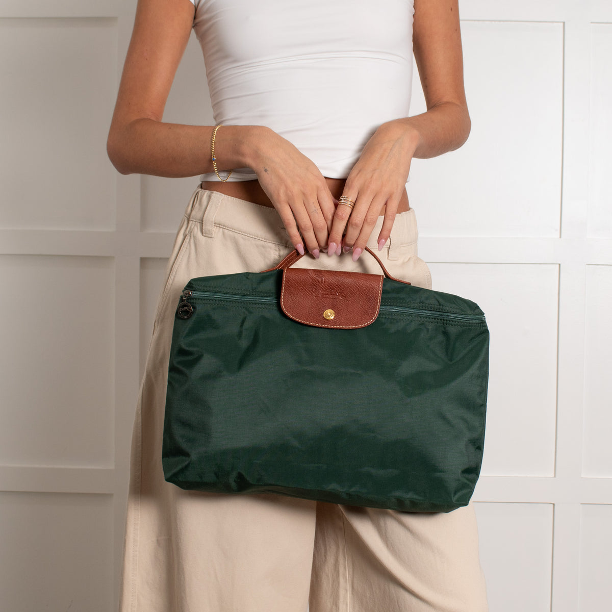 Longchamp Green Le Pilage Laptop Case