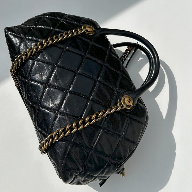 Chanel Black Quilted Gold Hardware Calfskin Bowling Bag