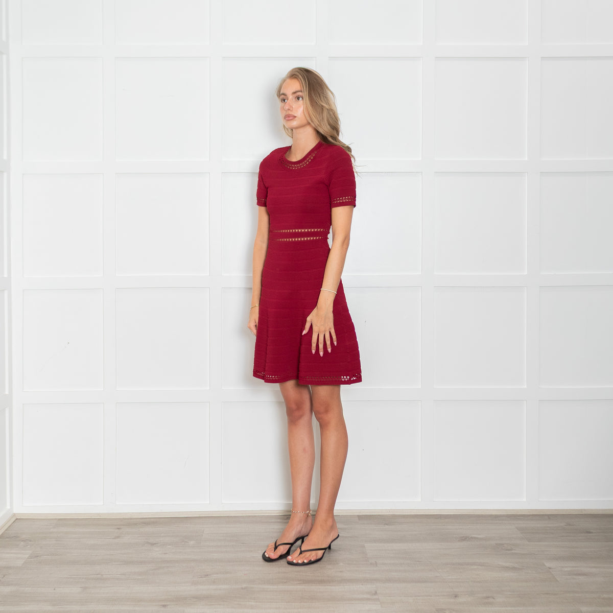 Sandro Burgundy Knitted Mini Dress