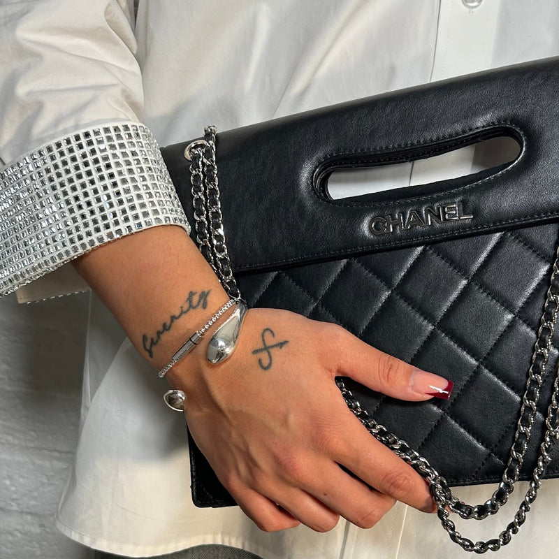 Chanel Black Quilted Lambskin Frame Clutch with Chain Strap