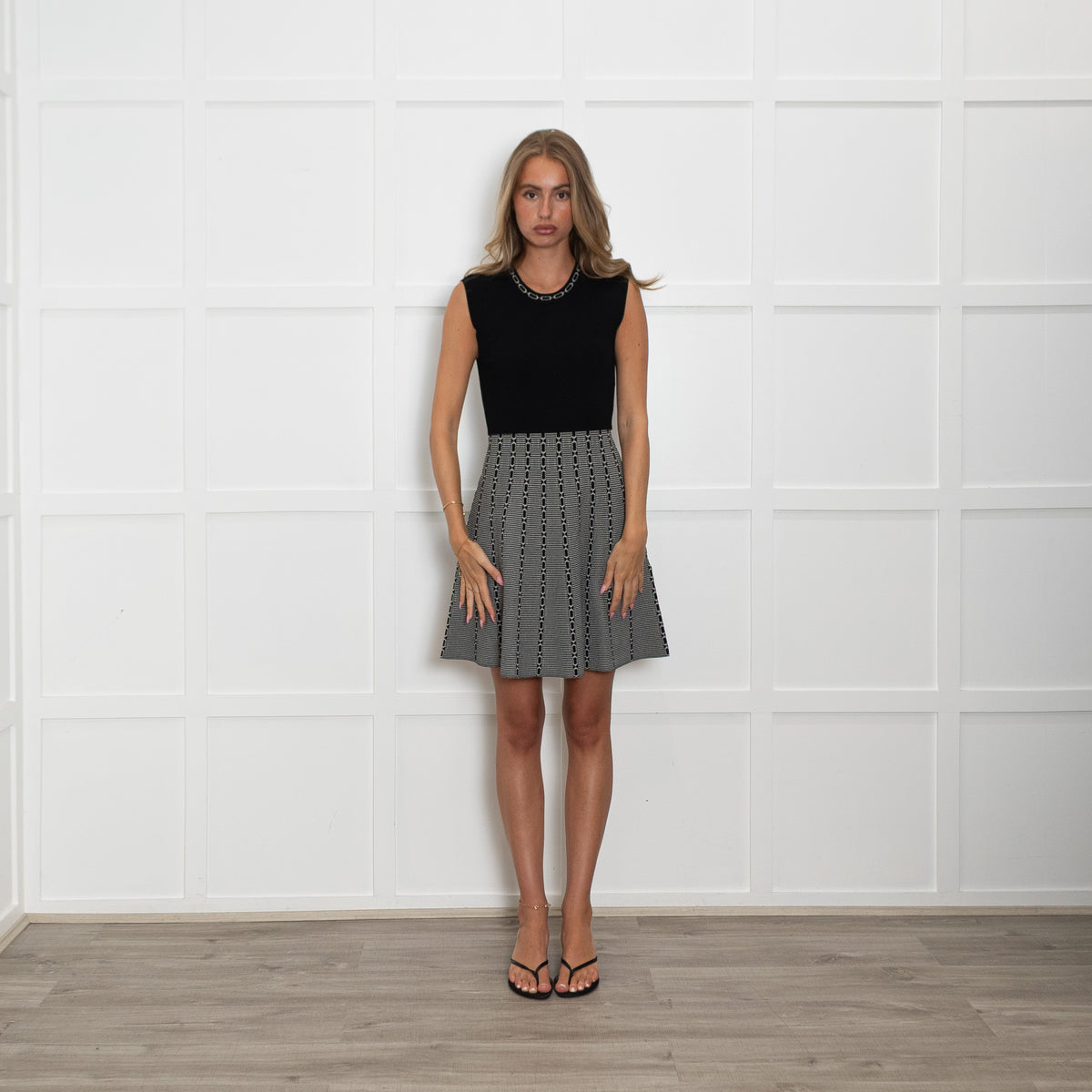 Claudie Pierlot Cream and Black Sleeveless Mini Dress