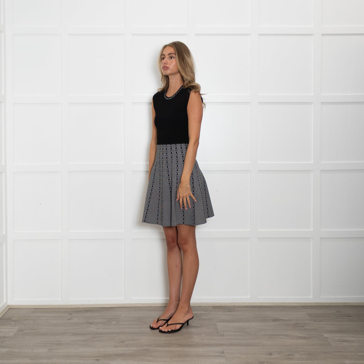 Claudie Pierlot Cream and Black Sleeveless Mini Dress