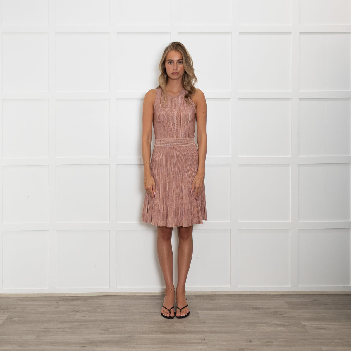 Sandro Orange and Pink Lurex Sleeveless Mini Dress