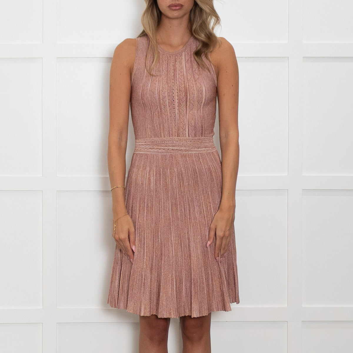 Sandro Orange and Pink Lurex Sleeveless Mini Dress