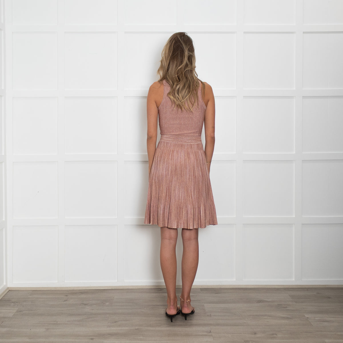 Sandro Orange and Pink Lurex Sleeveless Mini Dress