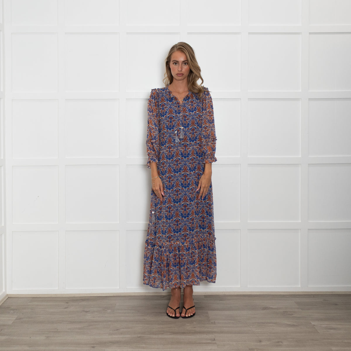 Moliin Blue and Red Floral Patterened Maxi Dress