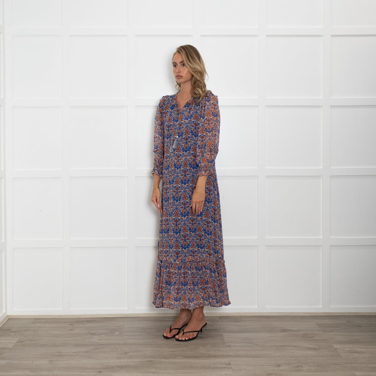 Moliin Blue and Red Floral Patterened Maxi Dress