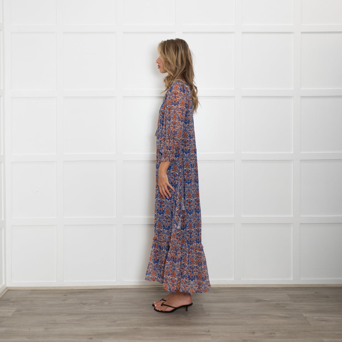 Moliin Blue and Red Floral Patterened Maxi Dress
