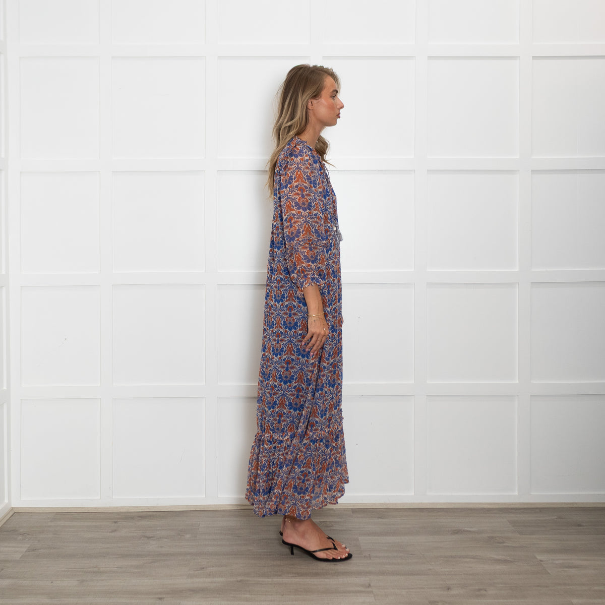 Moliin Blue and Red Floral Patterened Maxi Dress