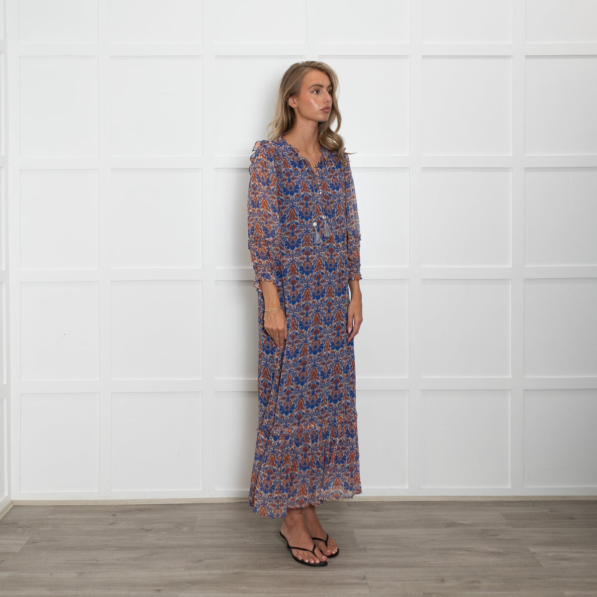 Moliin Blue and Red Floral Patterened Maxi Dress