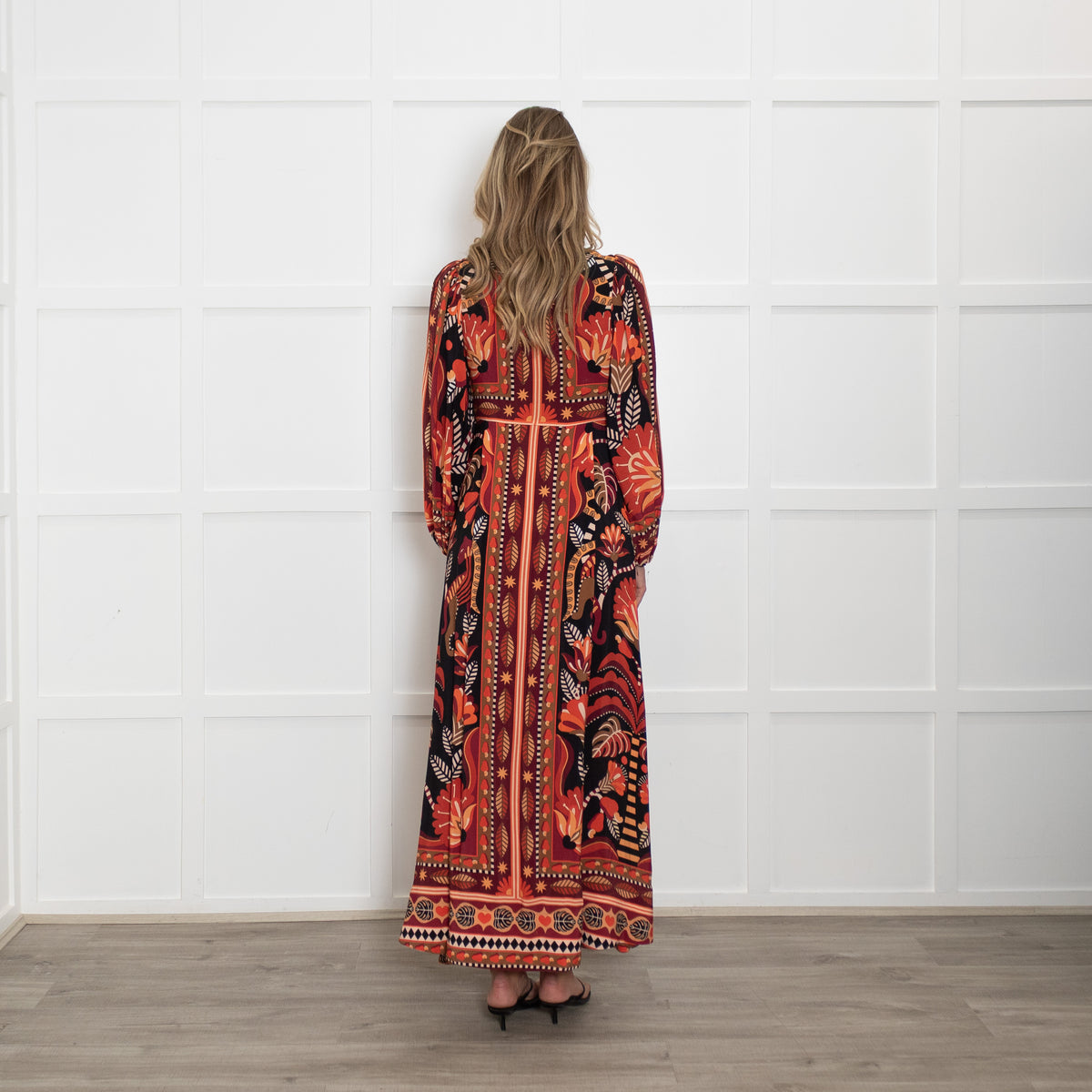 Farm Rio Orange Toned Patterned Maxi Dress with Grandad Collar