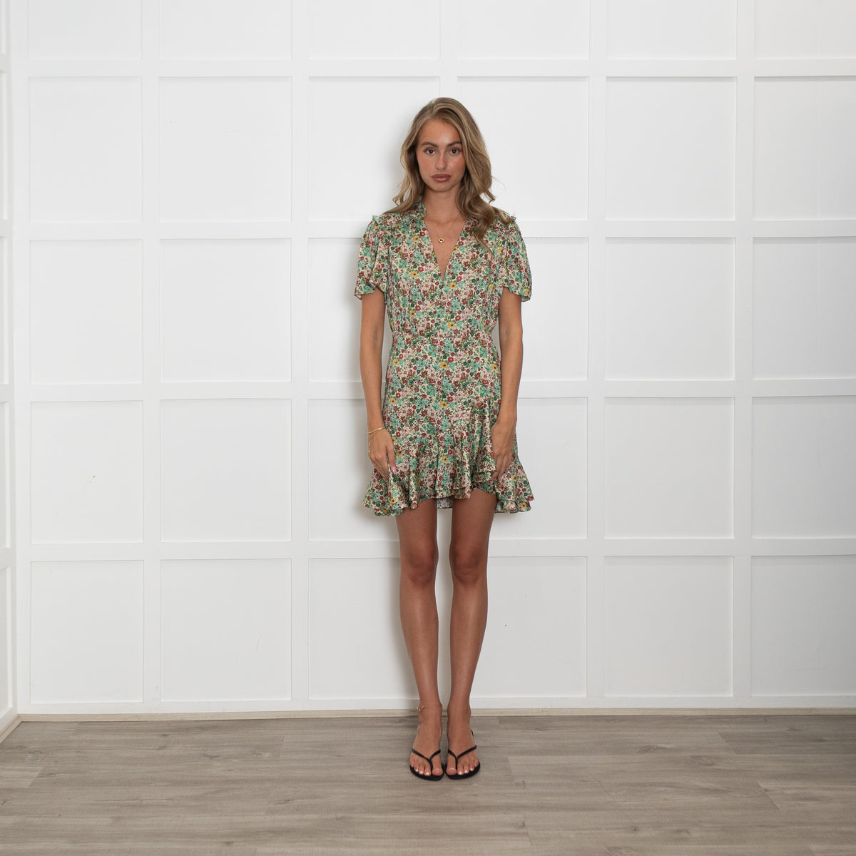 Sandro Green Ditsy Floral Mini Tea Dress