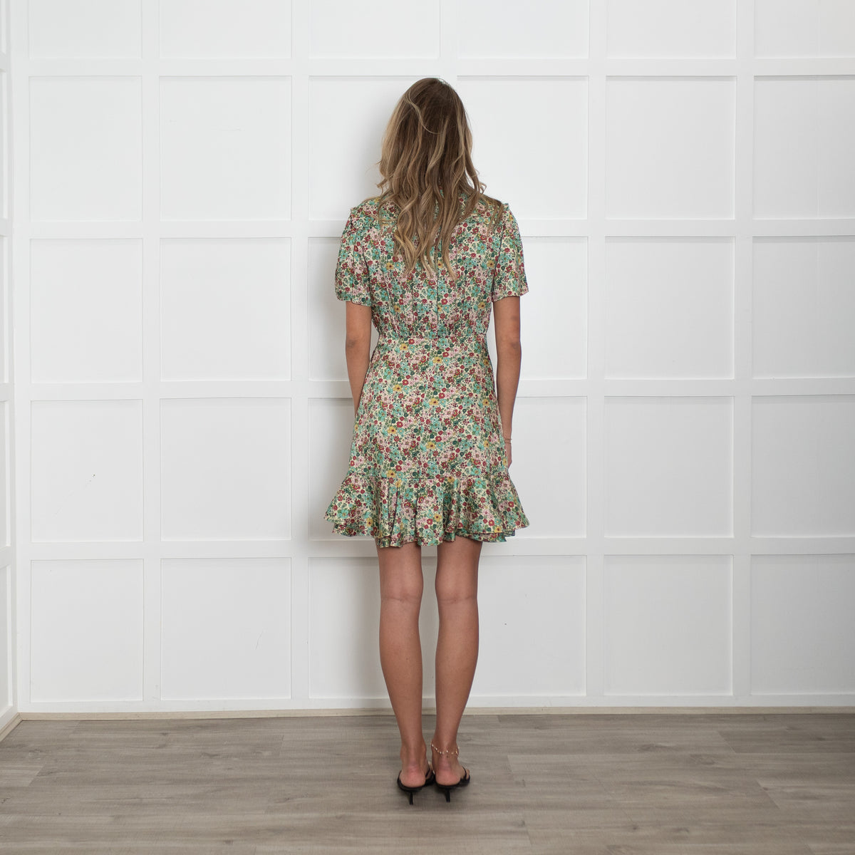 Sandro Green Ditsy Floral Mini Tea Dress