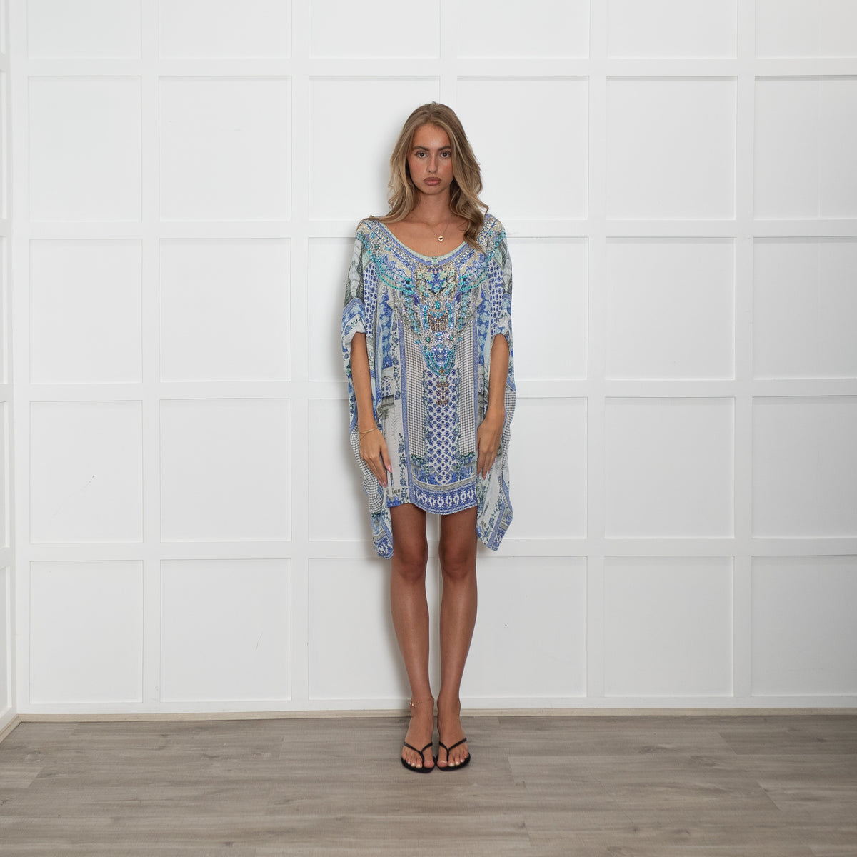 Camilla Blue and White Jewelled Kaftan