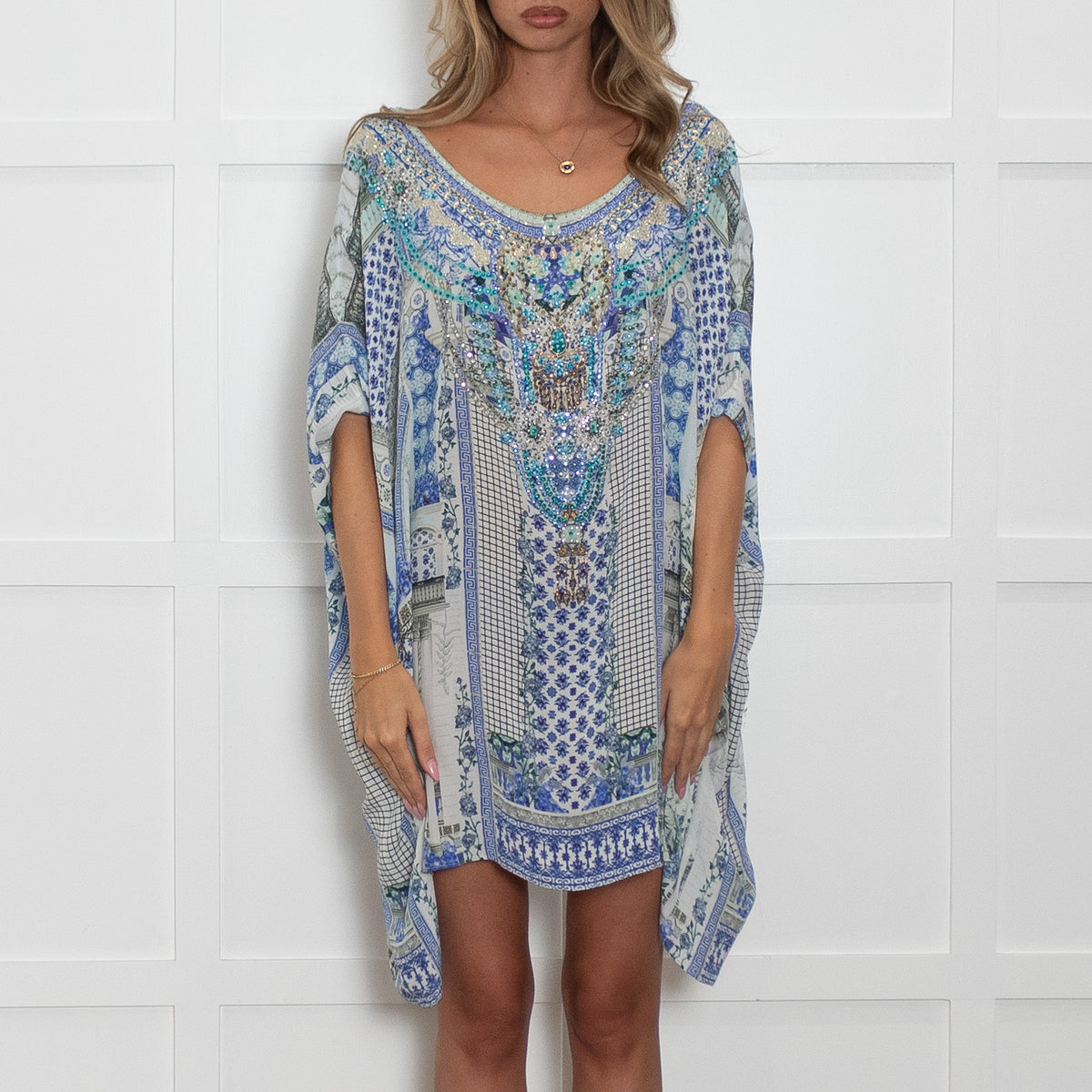 Camilla Blue and White Jewelled Kaftan